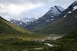 Valley and snow mountain peak in Norway