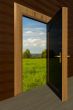 Kind on the nature through the open door