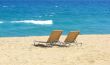 Chaise lounges on a beach