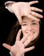 Business Woman with hands on screen
