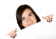 girl holding white banner