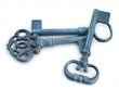 old keys in blue tones against white