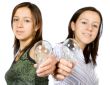 sisters holding lightbulbs