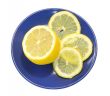 Sliced lemon served on a blue plate