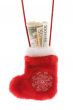 Red christmas sock with euro and dollar cash money
