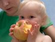 cute baby eats an apple