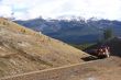 Freight train hauling up the Rocky Mountains