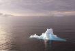 Icebergs in late evening alpenglow