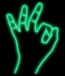Abstract neon sign of hand OK sign