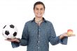 young with soccer ball and apple