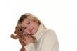blond female with teddy bear