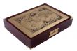 Old wooden box for documents with an ancient map.