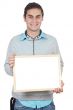 Young holding blank sign