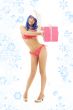 santa helper girl on high heels with snowflakes