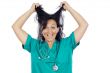 Woman pulling her hair