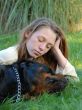 sleeping dog and woman