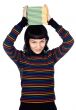 girl with a books in the head