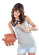 casual girl with money box