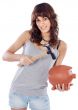casual girl with money box