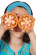 Girl with tomatoes in her eyes