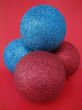 red and blue christmas balls