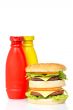 Double cheeseburger with mustard and ketchup