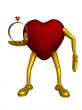Ring and heart. Concept of love. 3D image.