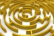 The gold labyrinth with reflection. 3D image.