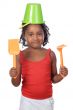 girl with bucket in her head