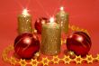 Gold candles and red glass balls