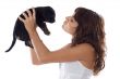 Girl holding dog