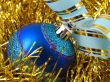 Christmas blue ornaments and ribbons