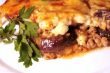 Lamb moussaka with egg plant; cheese and herbs