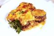 Lamb moussaka with egg plant; cheese and herbs
