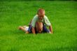 boys play on the grass