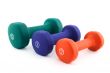 Three colorful dumbbells of different size