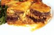 Lamb moussaka with egg plant,cheese and herbs
