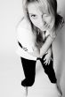 Studio portrait of a long blond girl from above