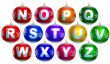 Collection of 13 shiny chrismas baubles, with letters from n to