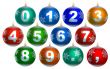 Collection of 12 shiny christmas baubles, with numbers, period a