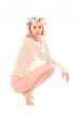 Lovely blond in trasparent shirt and wreath on head