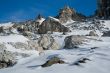 Rocks and snow. Winter in Swiss Alps.