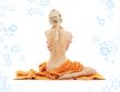 lady with orange towels and snowflakes 2
