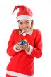 cute santa with tiny gifts joyfully