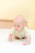 Toddler crawling on bed