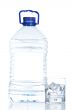 Bottle and glass of mineral water with droplets
