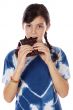 adorable girl eating chocolate