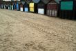 Beach with huts in winter