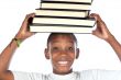 child with books in the head