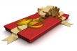Gift box with wedding rings. 3D image.